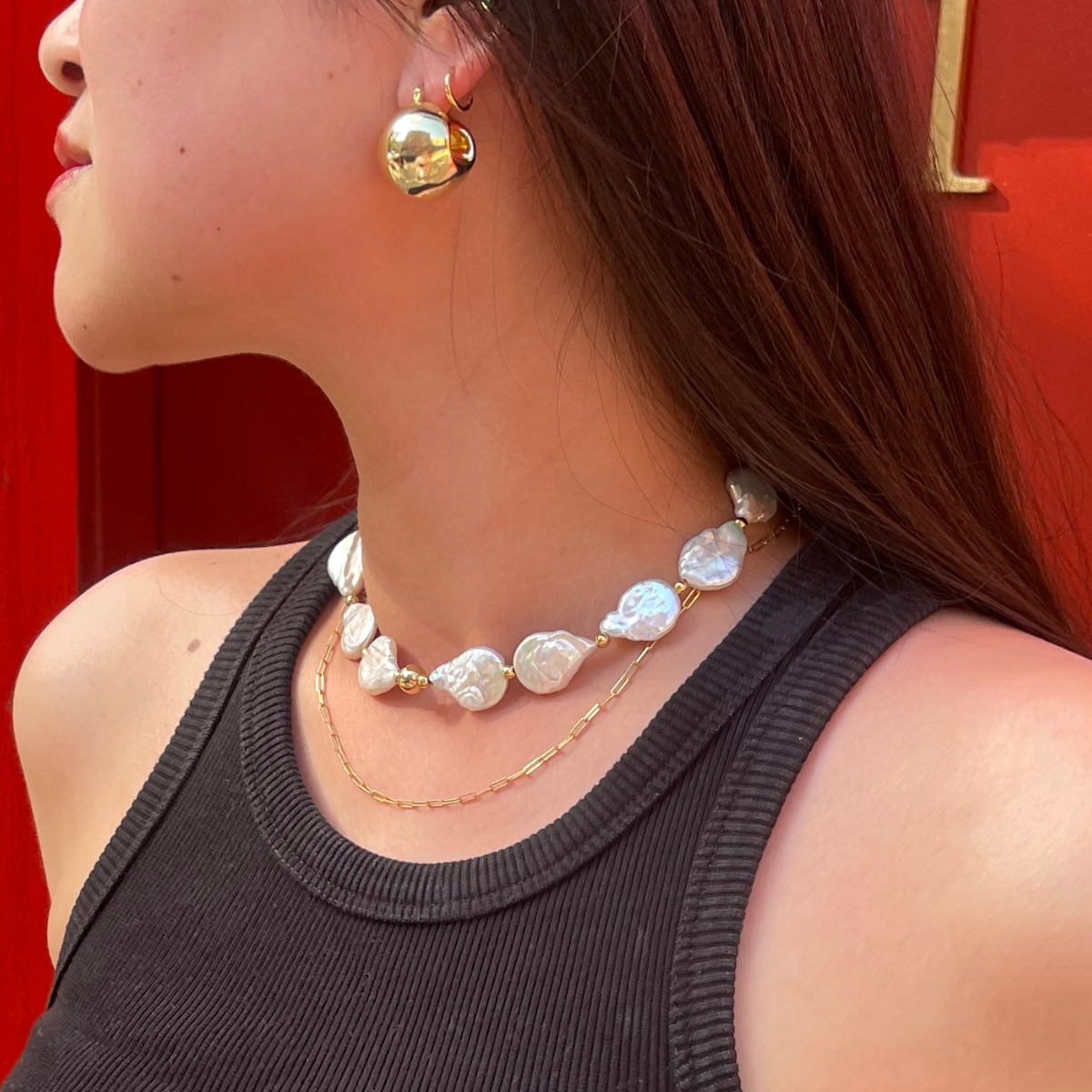 Freshwater Pearl Gold Bead Choker