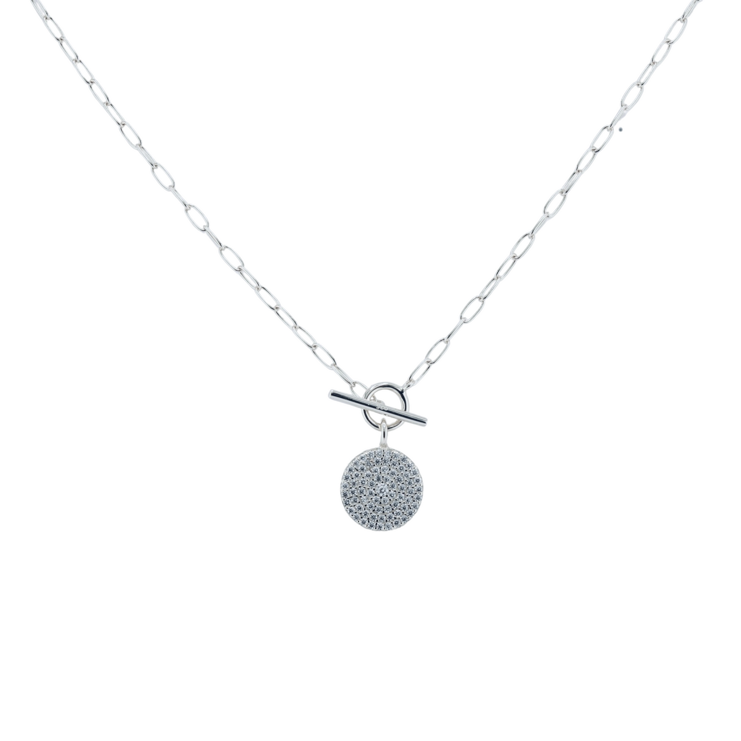 Pave Diamond disc Paper Clip Necklace