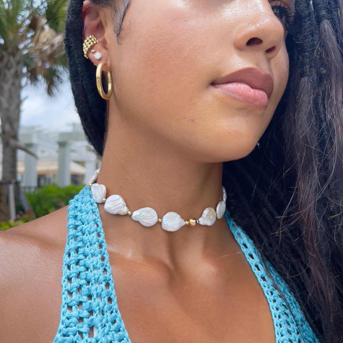 Freshwater Pearl Gold Bead Choker