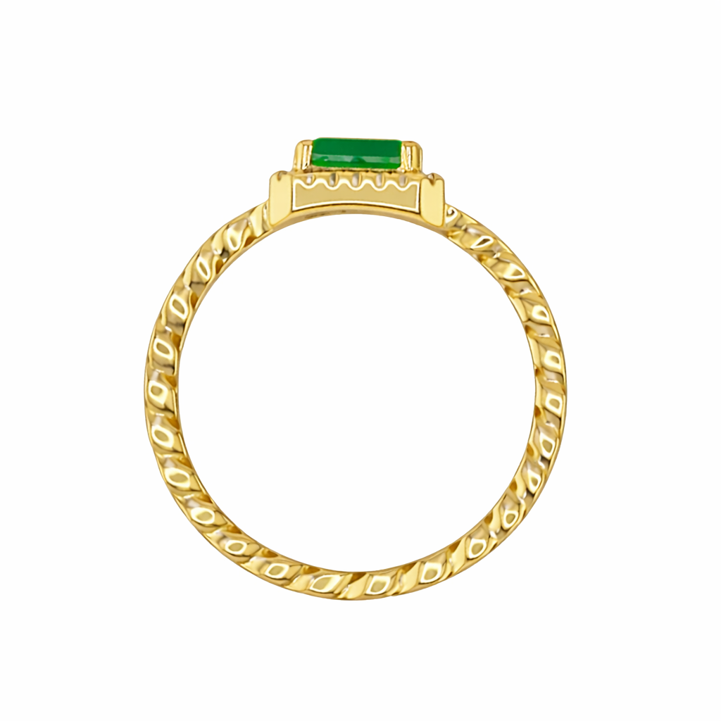 Green Emerald Cut Miami Cuban Ring