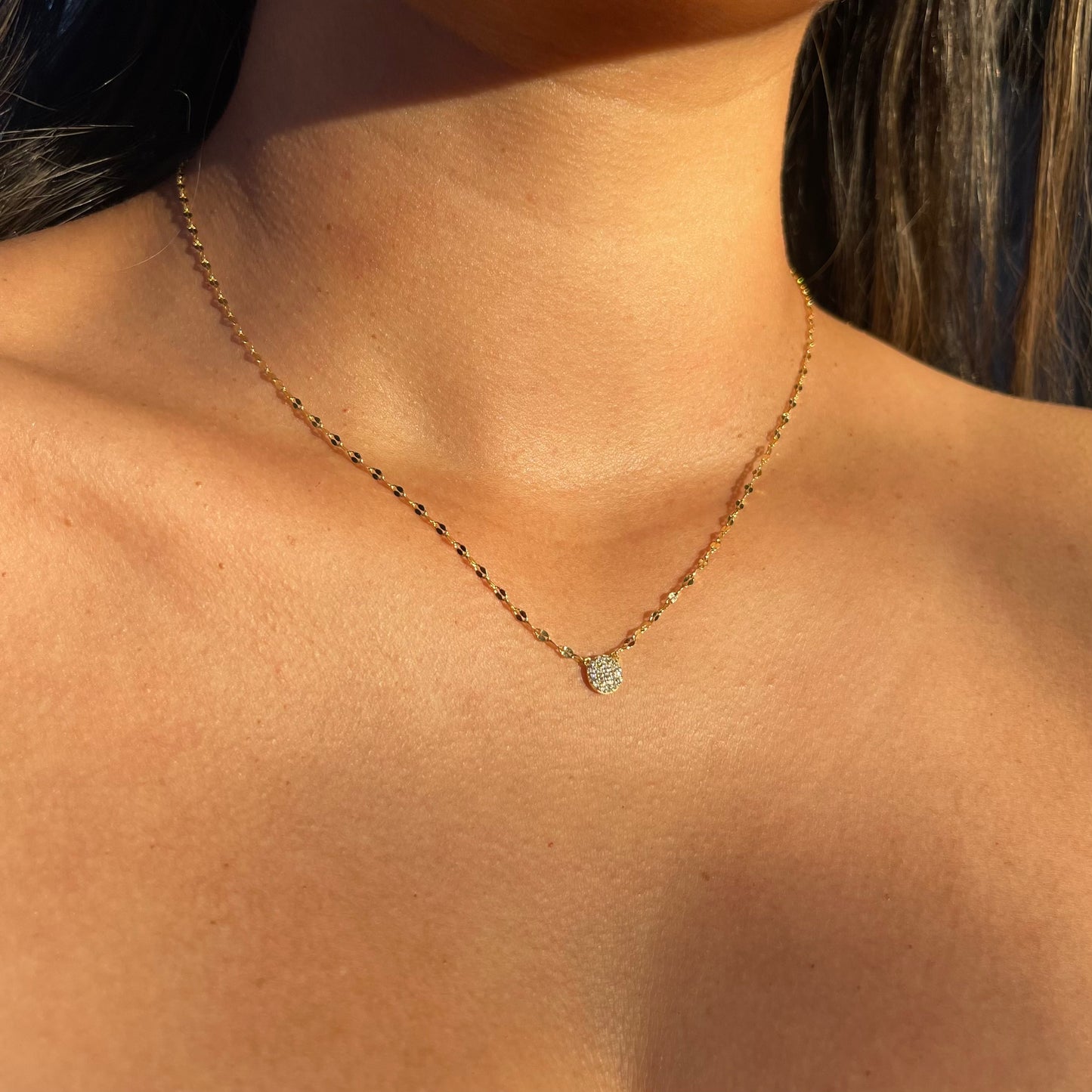 Pave Diamond disc Necklace