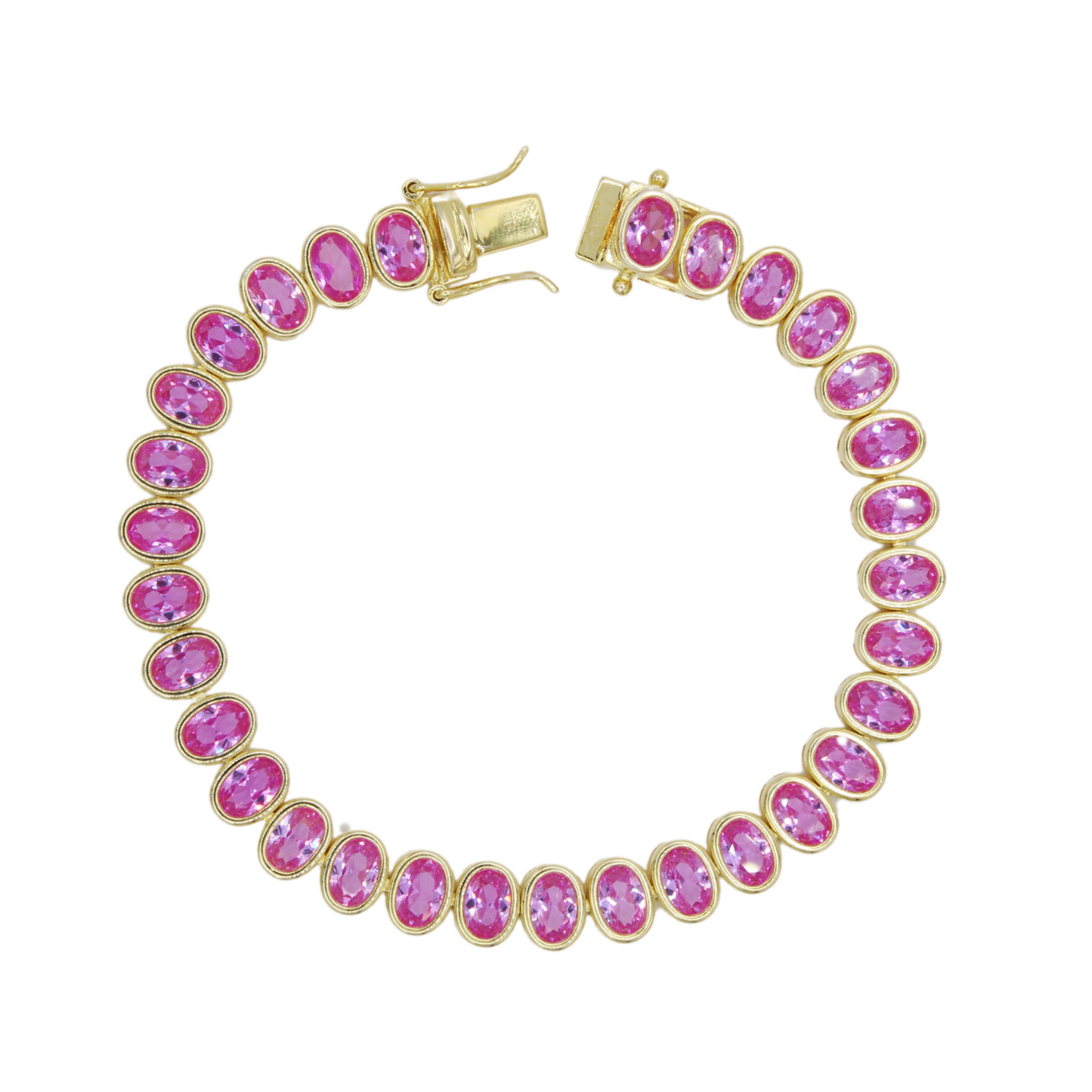 Oval Shaped Pink Bezel Tennis Bracelet