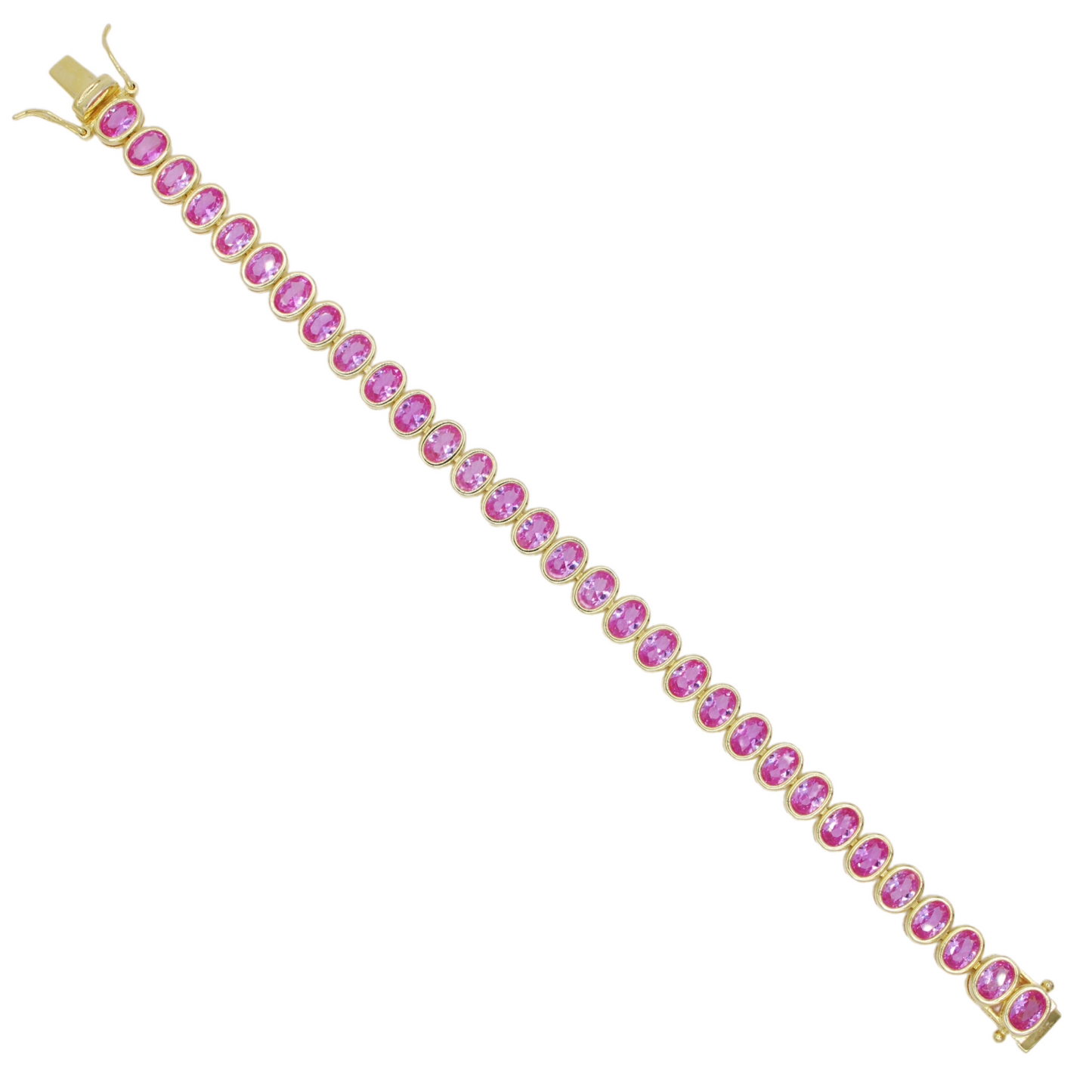 Oval Shaped Pink Bezel Tennis Bracelet