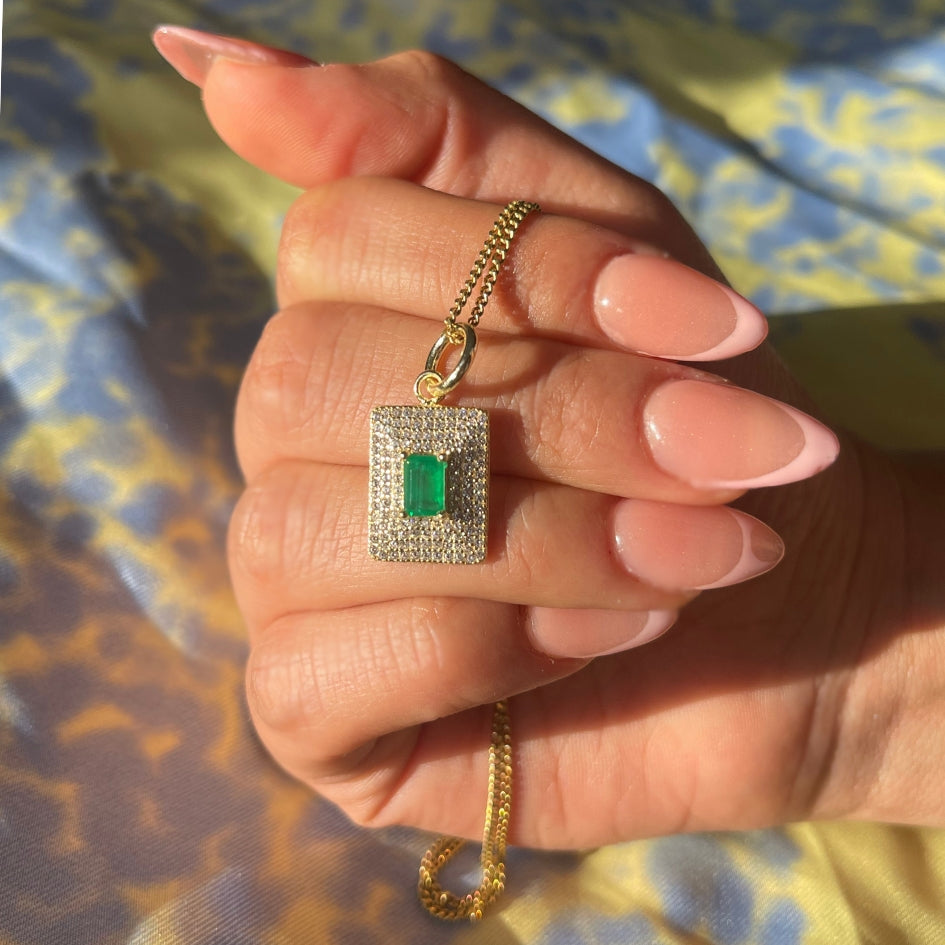 Rectangle Green Medallion Pendant