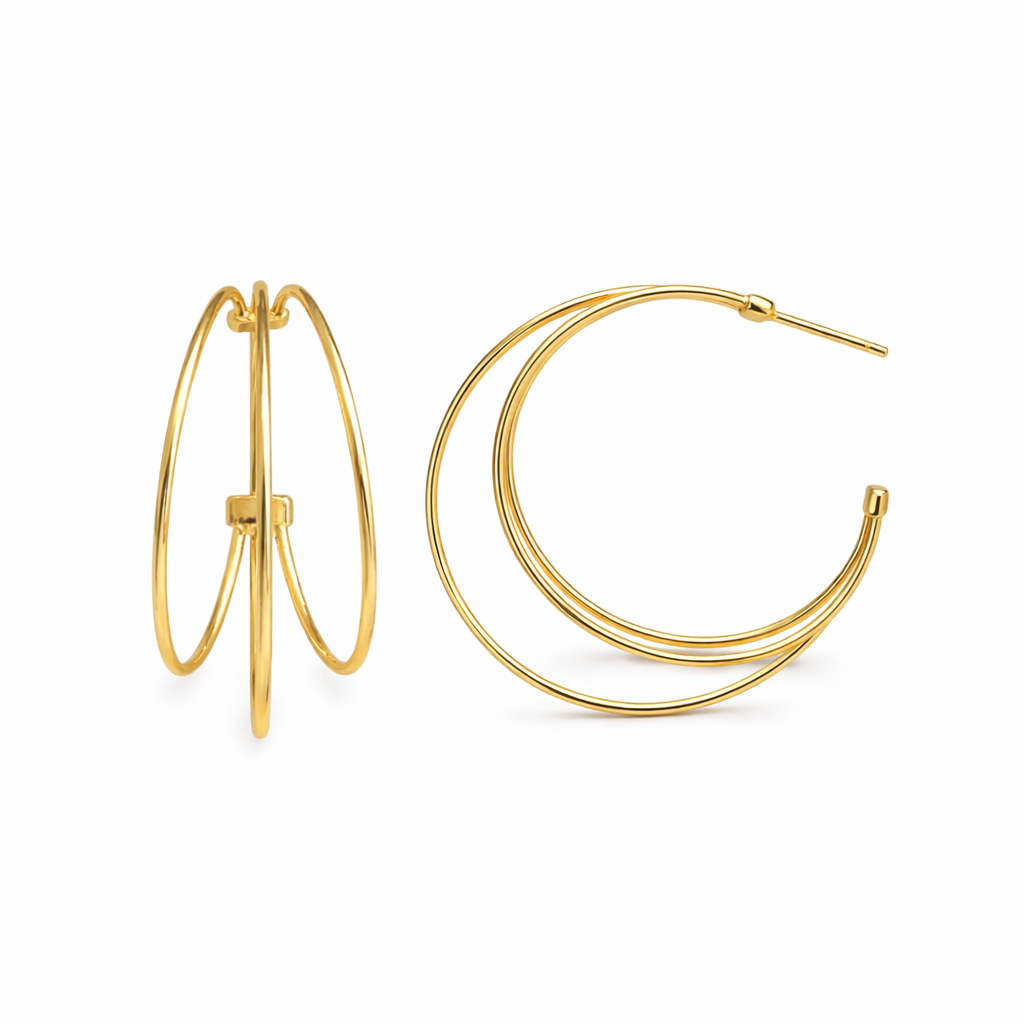 Three Row Round Hoop Earrings