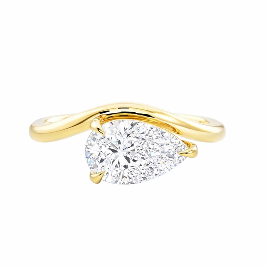 Pear Cut Lab grown Solitaire Wave Engagement Ring