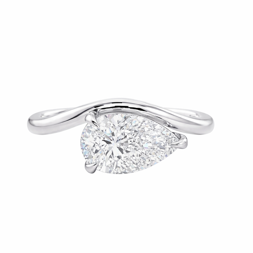 Pear Cut Lab grown Solitaire Wave Engagement Ring