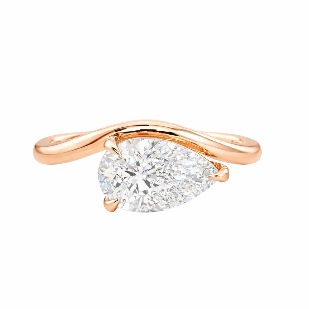 Pear Cut Lab grown Solitaire Wave Engagement Ring