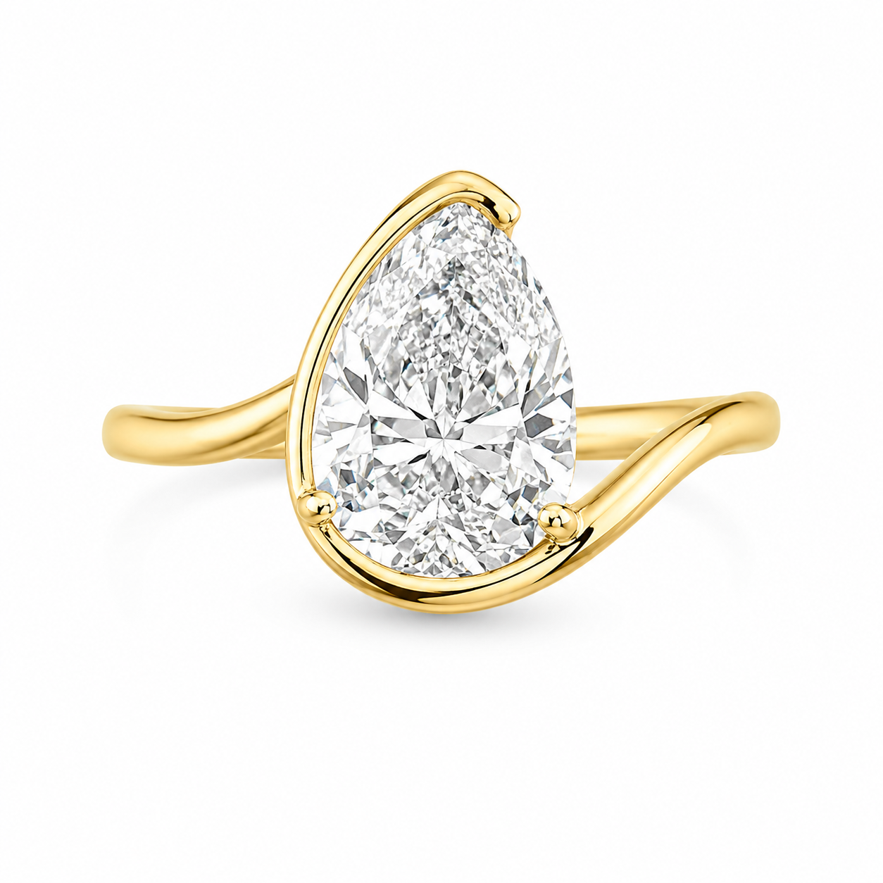 Pear Cut Lab grown Solitaire Wave Bezel Engagement Ring
