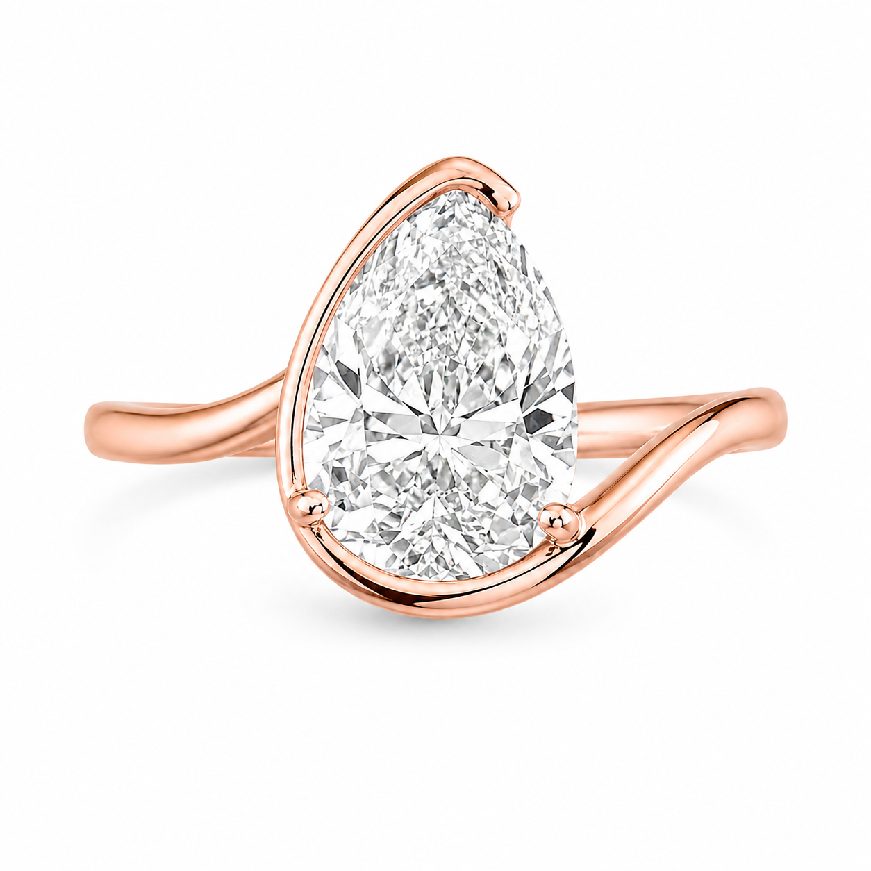 Pear Cut Lab grown Solitaire Wave Bezel Engagement Ring